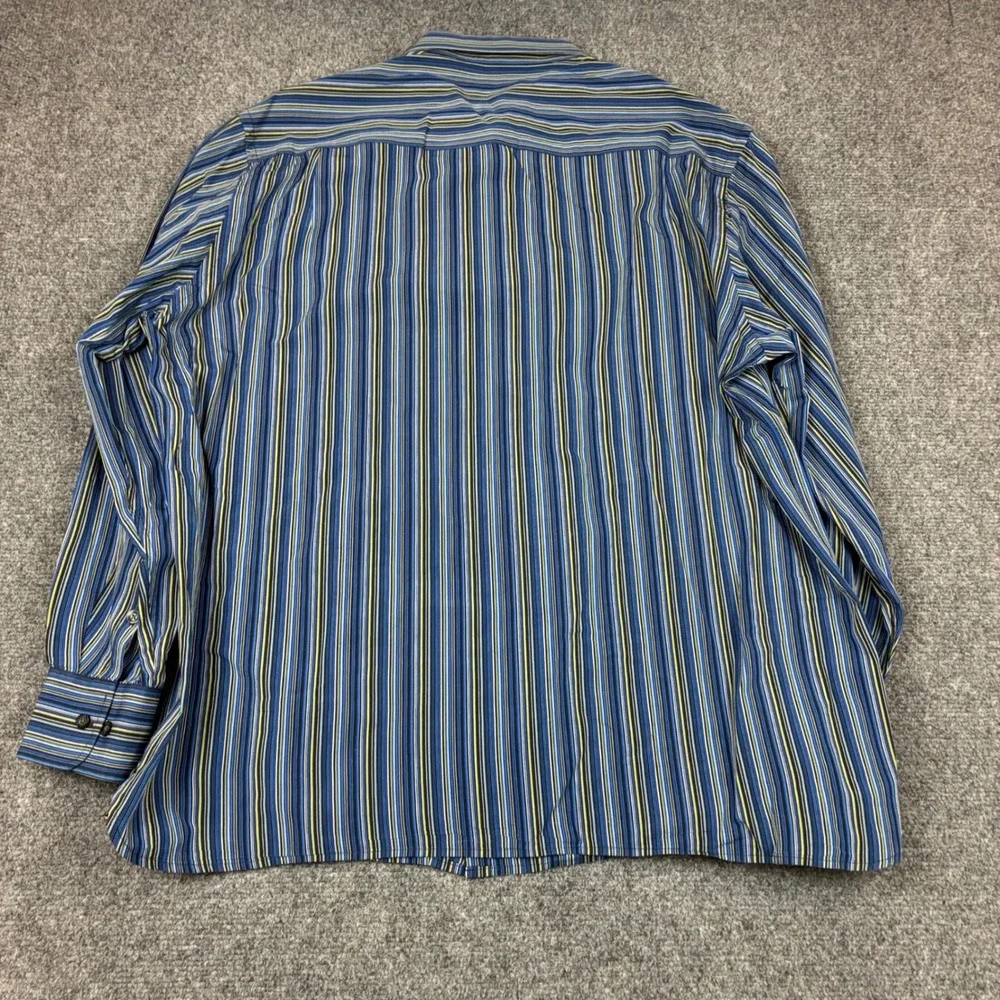 Perry Ellis Mens Size XL Long Sleeve Button Down Shirt Multicolor Striped Cotton